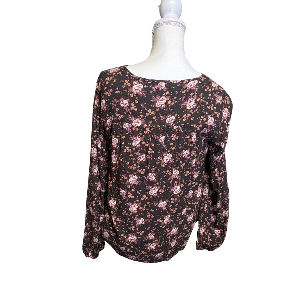 Lucky Brand Women's 100% Cotton Long Sleeve Shirt with Pink Flowers Size Small - Picture 2 of 6